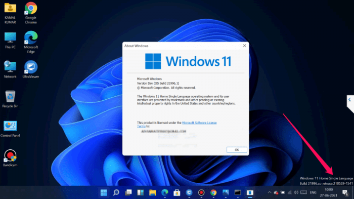 81Windows 11 Build No on Desktop