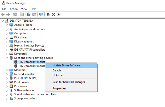 Update Driver Software Device Manager Touchpad
