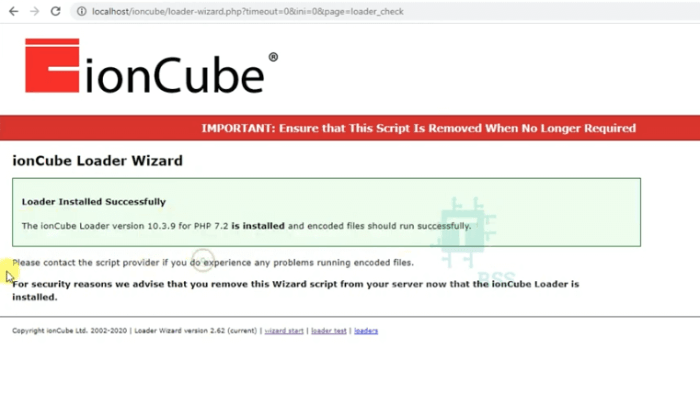 ioncube loader wizard installed successfully