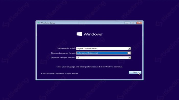 pemilihan bahasa saat install windows 10 1