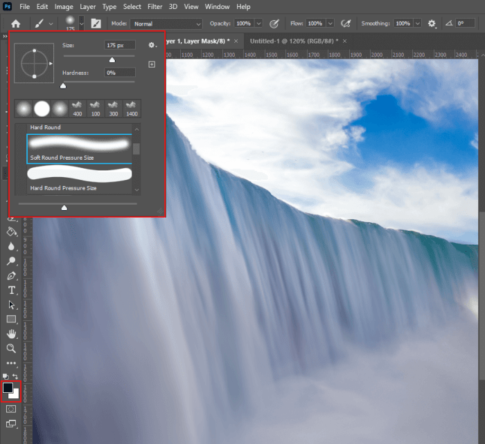 select the paint brush tool to make a waterfall in photoshop