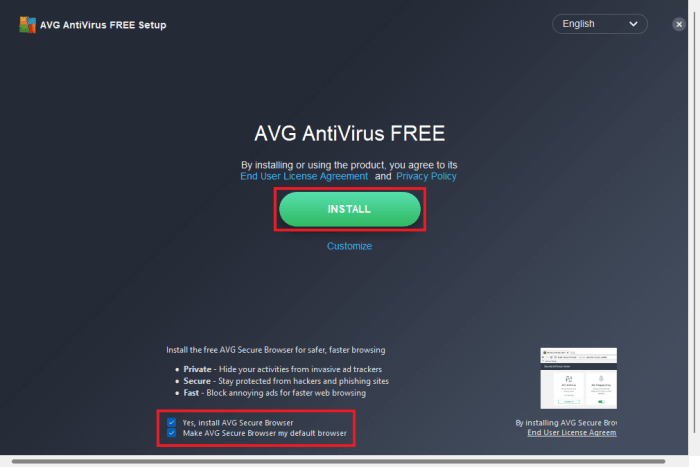 Install AVG antivirus