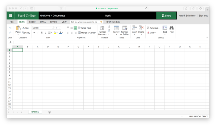 Screenshot Excel Online