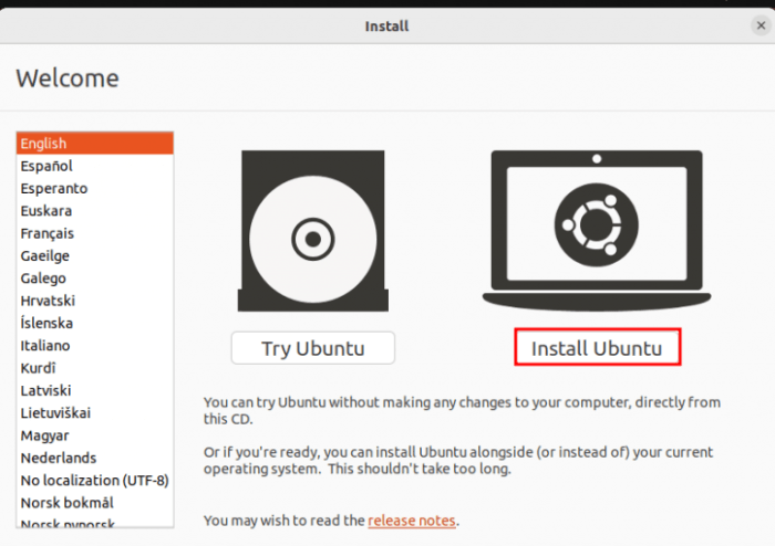 langkah memilih bahasa di ubuntu installer x
